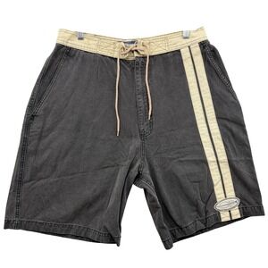 Ocean Pacific Shorts Mens 36 Black Khaki Drawstring Stripe Surf Board Cotton